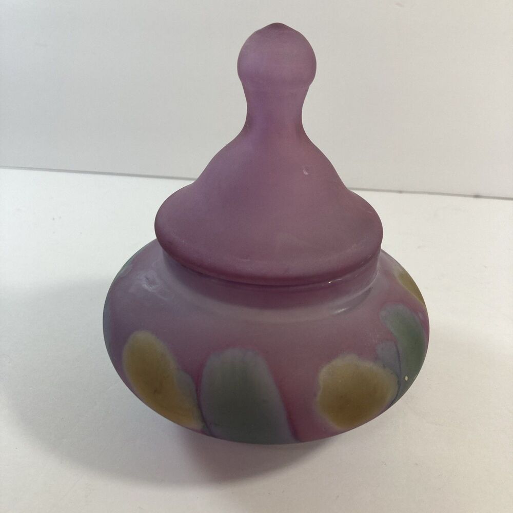 Rueven Satin Nouveau Studio Hand Painted Glass Jar Apothecary 5 1/4”
